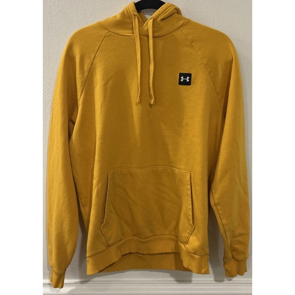 UA Under Armour Sweater Mens Medium Yellow Hoodie Sweatshirt Loose Cold Gear - Picture 1 of 3